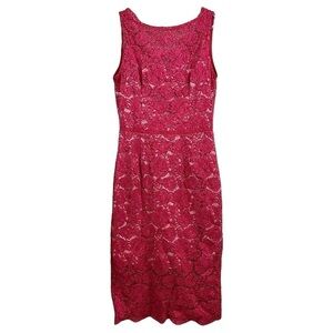 Nha Khanh Anna Lace Floral Sleeveless Cocktail Dress Red Beige Lined Size 8